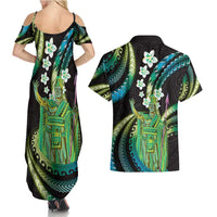 Hawaii King Kamehameha Couples Matching Summer Maxi Dress and Hawaiian Shirt Fantastic Plumeria Chartreuse Cyan LT01 - Polynesian Pride