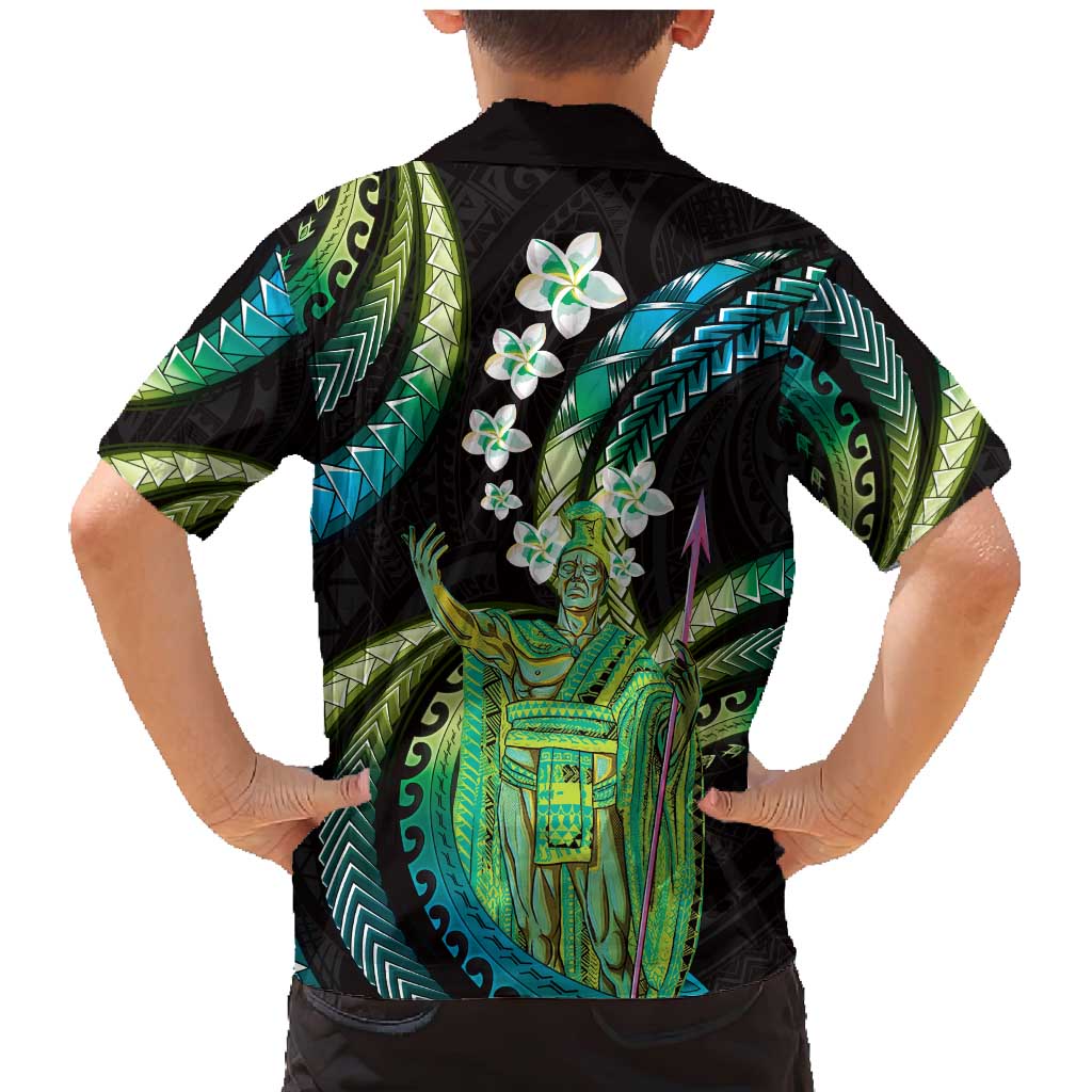 Hawaii King Kamehameha Family Matching Mermaid Dress and Hawaiian Shirt Fantastic Plumeria Chartreuse Cyan LT01 - Polynesian Pride