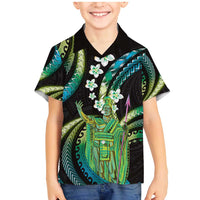 Hawaii King Kamehameha Family Matching Mermaid Dress and Hawaiian Shirt Fantastic Plumeria Chartreuse Cyan LT01 Son's Shirt Cyan - Polynesian Pride