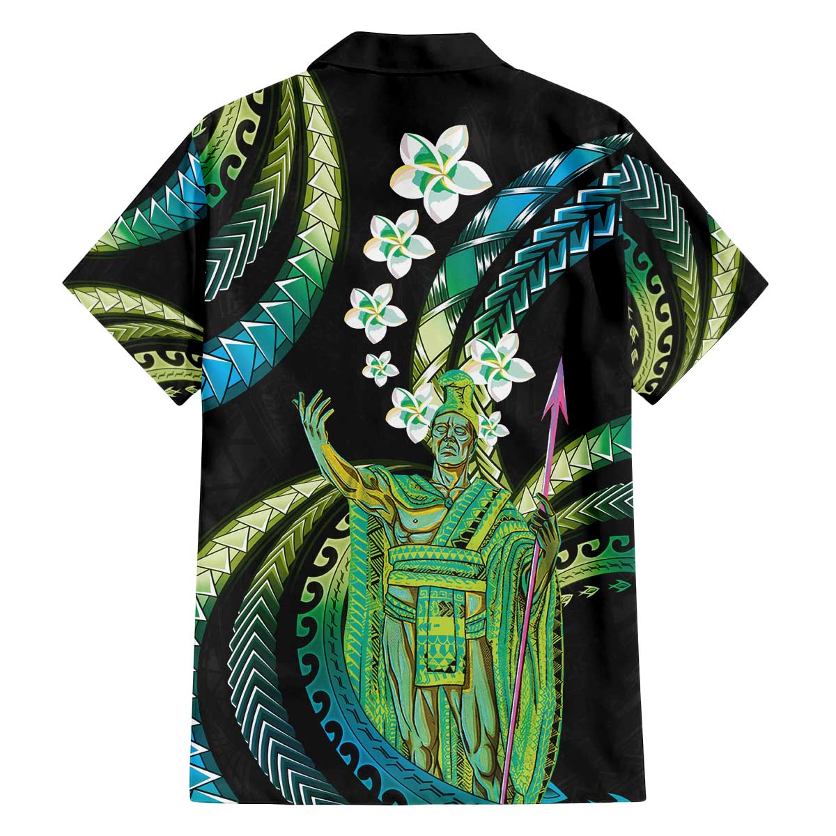 Hawaii King Kamehameha Family Matching Off The Shoulder Long Sleeve Dress and Hawaiian Shirt Fantastic Plumeria Chartreuse Cyan LT01 - Polynesian Pride