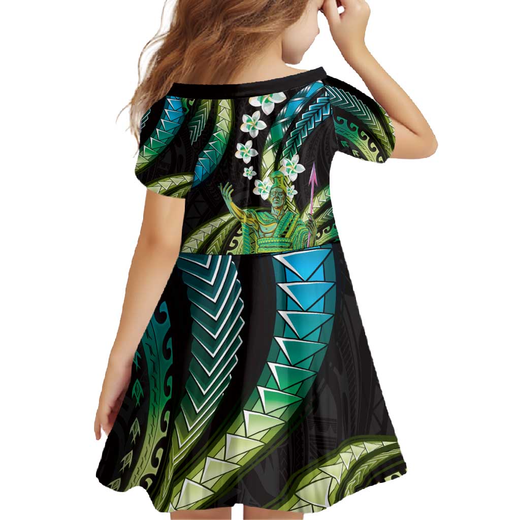 Hawaii King Kamehameha Family Matching Off Shoulder Maxi Dress and Hawaiian Shirt Fantastic Plumeria Chartreuse Cyan LT01 - Polynesian Pride