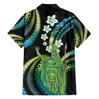 Hawaii King Kamehameha Family Matching Off Shoulder Maxi Dress and Hawaiian Shirt Fantastic Plumeria Chartreuse Cyan LT01 - Polynesian Pride