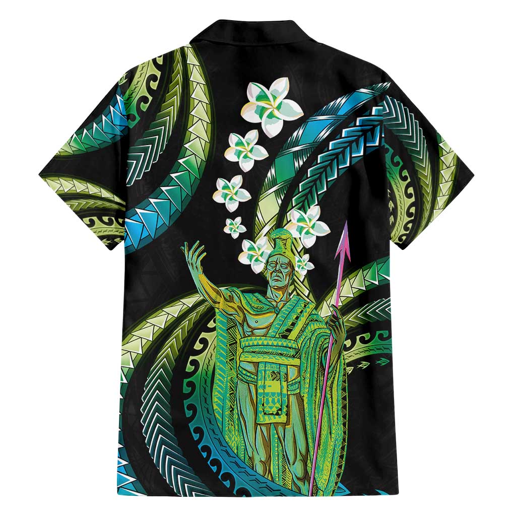 Hawaii King Kamehameha Family Matching Off Shoulder Short Dress and Hawaiian Shirt Fantastic Plumeria Chartreuse Cyan LT01 - Polynesian Pride