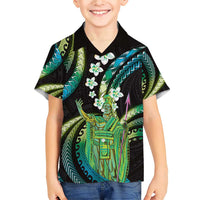 Hawaii King Kamehameha Family Matching Short Sleeve Bodycon Dress and Hawaiian Shirt Fantastic Plumeria Chartreuse Cyan LT01 Son's Shirt Cyan - Polynesian Pride
