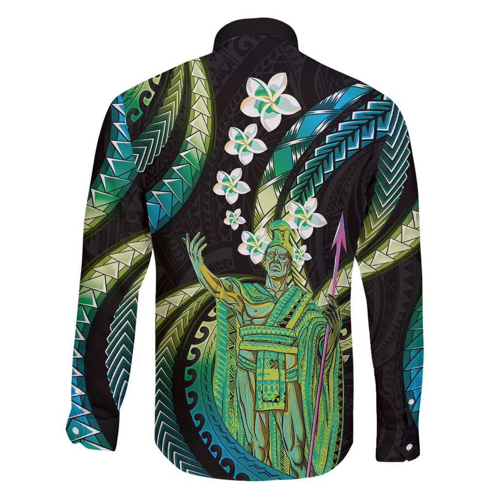 Hawaii King Kamehameha Family Matching Summer Maxi Dress and Hawaiian Shirt Fantastic Plumeria Chartreuse Cyan LT01 - Polynesian Pride