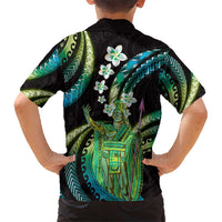 Hawaii King Kamehameha Hawaiian Shirt Fantastic Plumeria Chartreuse Cyan