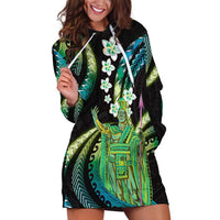 Hawaii King Kamehameha Hoodie Dress Fantastic Plumeria Chartreuse Cyan LT01 Cyan - Polynesian Pride