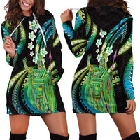 Hawaii King Kamehameha Hoodie Dress Fantastic Plumeria Chartreuse Cyan LT01 - Polynesian Pride