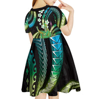 Hawaii King Kamehameha Kid Short Sleeve Dress Fantastic Plumeria Chartreuse Cyan LT01 - Polynesian Pride