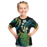 Hawaii King Kamehameha Kid T Shirt Fantastic Plumeria Chartreuse Cyan