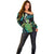 Hawaii King Kamehameha Off Shoulder Sweater Fantastic Plumeria Chartreuse Cyan