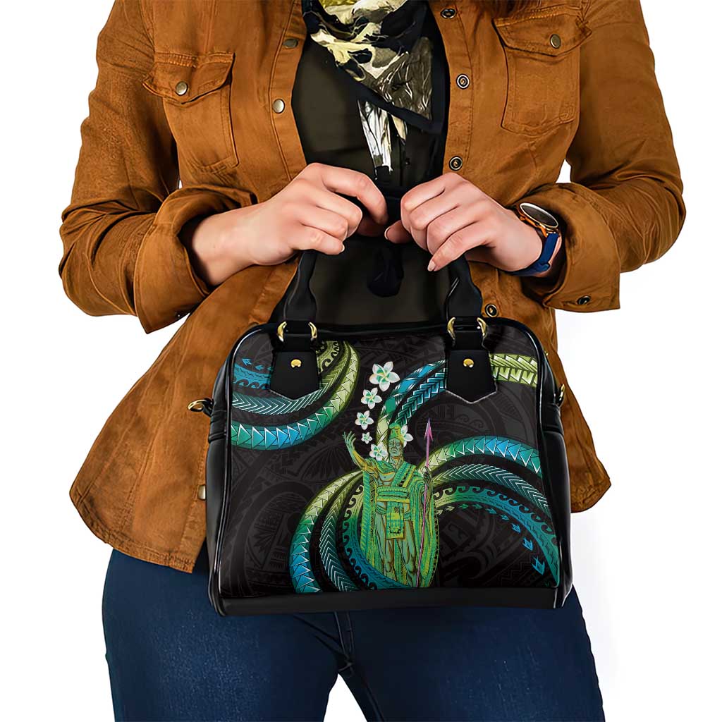 Hawaii King Kamehameha Shoulder Handbag Fantastic Plumeria Chartreuse Cyan