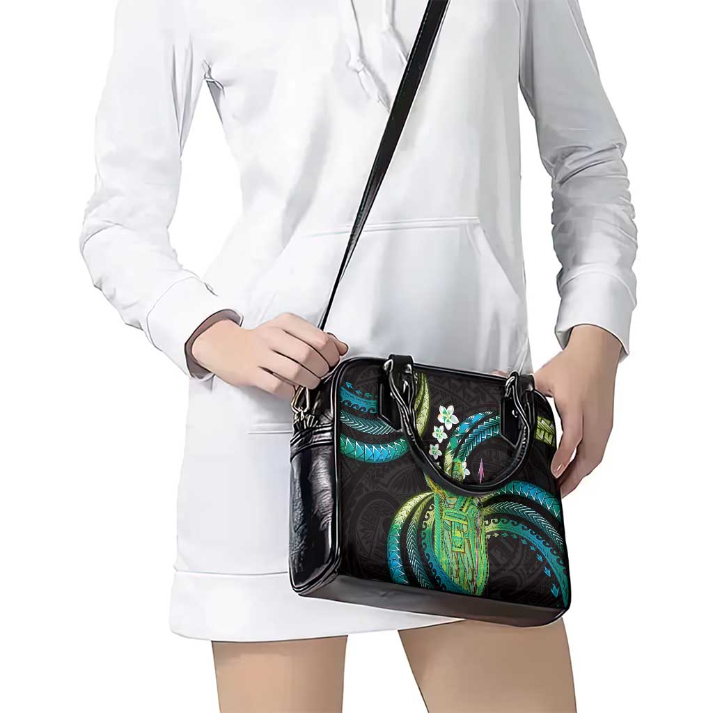 Hawaii King Kamehameha Shoulder Handbag Fantastic Plumeria Chartreuse Cyan