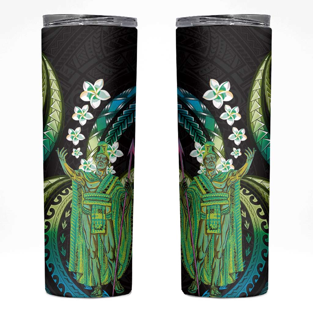Hawaii King Kamehameha Skinny Tumbler Fantastic Plumeria Chartreuse Cyan LT01 Cyan - Polynesian Pride