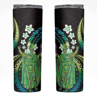 Hawaii King Kamehameha Skinny Tumbler Fantastic Plumeria Chartreuse Cyan LT01 Cyan - Polynesian Pride