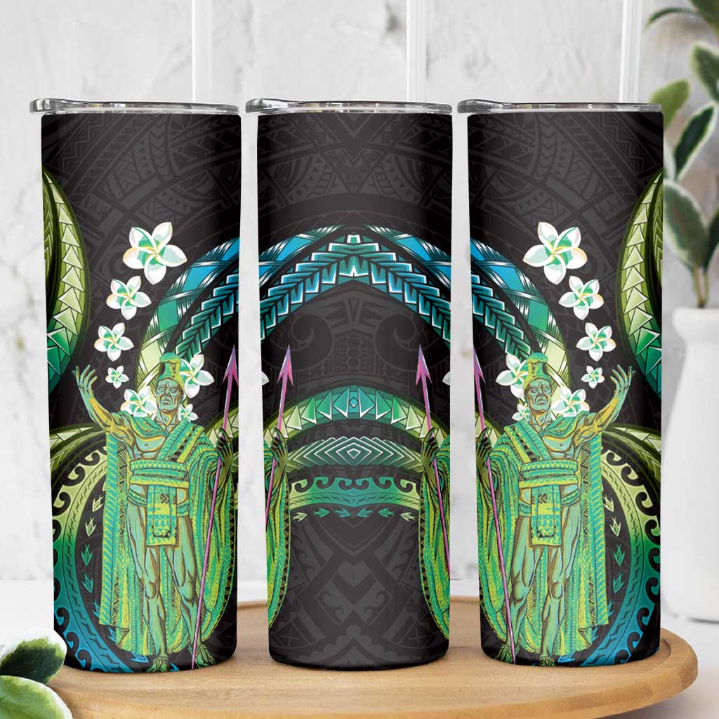 Hawaii King Kamehameha Skinny Tumbler Fantastic Plumeria Chartreuse Cyan LT01 - Polynesian Pride