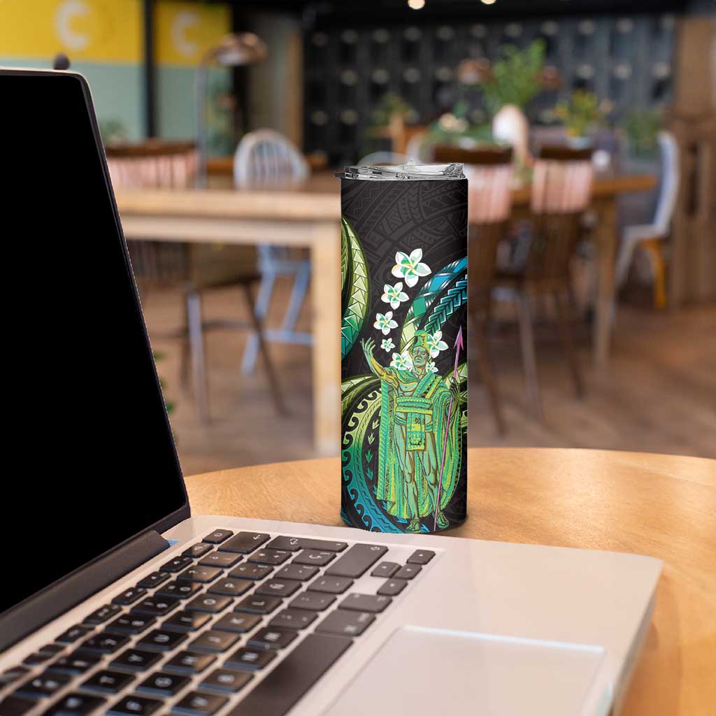 Hawaii King Kamehameha Skinny Tumbler Fantastic Plumeria Chartreuse Cyan LT01 - Polynesian Pride
