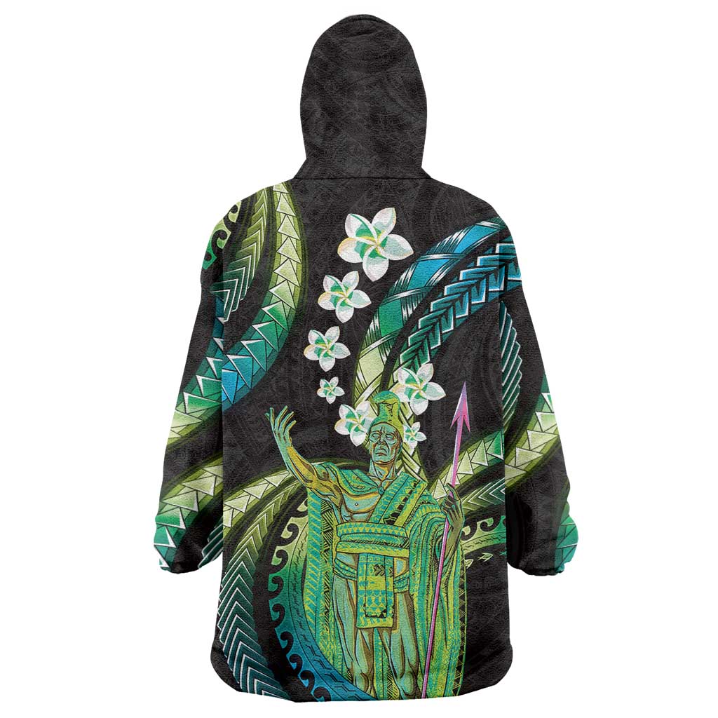 Hawaii King Kamehameha Wearable Blanket Hoodie Fantastic Plumeria Chartreuse Cyan LT01 - Polynesian Pride
