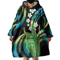 Hawaii King Kamehameha Wearable Blanket Hoodie Fantastic Plumeria Chartreuse Cyan LT01 - Polynesian Pride