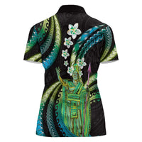 Hawaii King Kamehameha Women Polo Shirt Fantastic Plumeria Chartreuse Cyan LT01 - Polynesian Pride