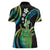 Hawaii King Kamehameha Women Polo Shirt Fantastic Plumeria Chartreuse Cyan