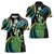 Hawaii King Kamehameha Women Polo Shirt Fantastic Plumeria Chartreuse Cyan