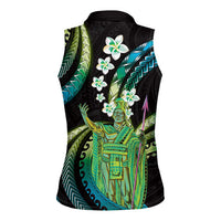 Hawaii King Kamehameha Women Sleeveless Polo Shirt Fantastic Plumeria Chartreuse Cyan LT01 - Polynesian Pride