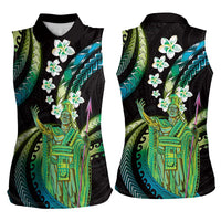 Hawaii King Kamehameha Women Sleeveless Polo Shirt Fantastic Plumeria Chartreuse Cyan LT01 - Polynesian Pride