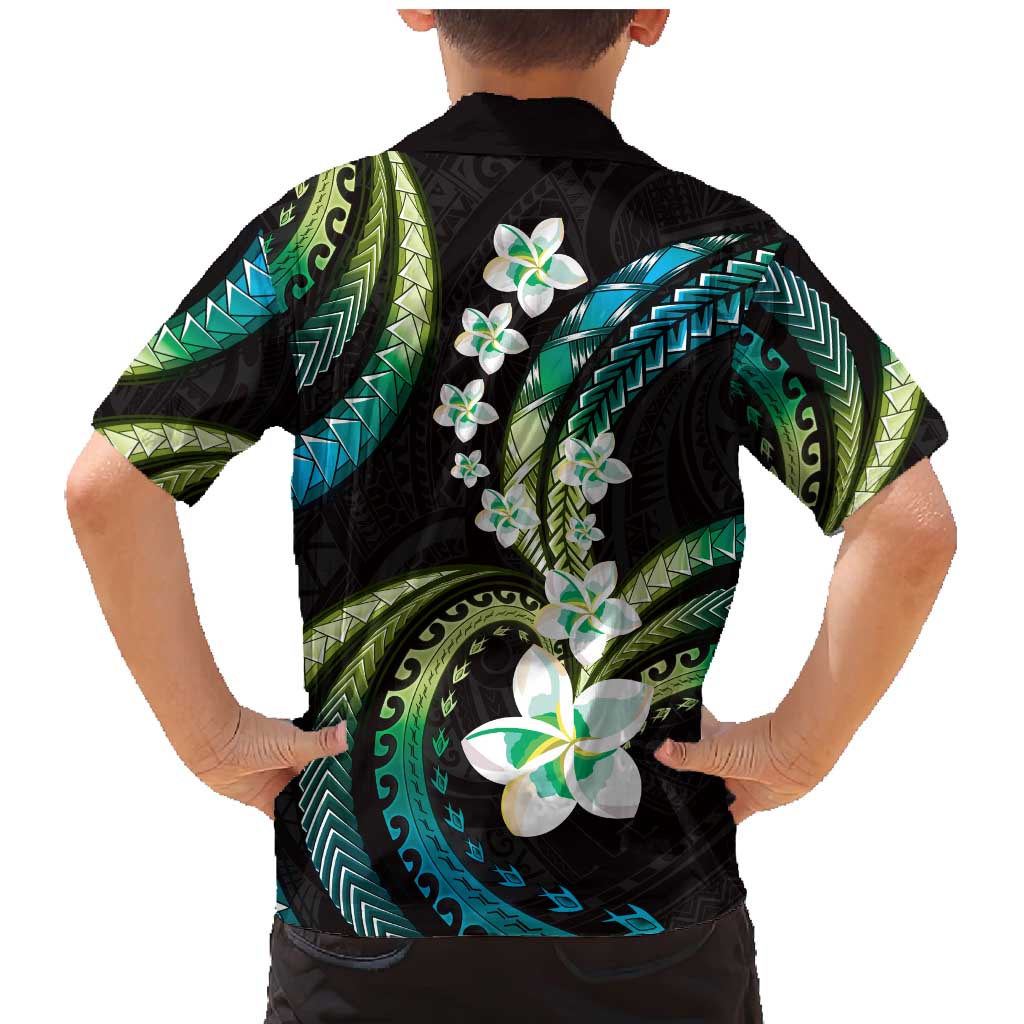 Hawaii Plumeria Family Matching Mermaid Dress and Hawaiian Shirt Chartreuse Cyan Polynesian Pattern LT01 - Polynesian Pride