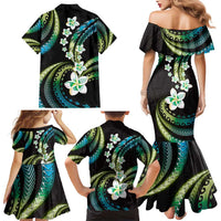 Hawaii Plumeria Family Matching Mermaid Dress and Hawaiian Shirt Chartreuse Cyan Polynesian Pattern LT01 - Polynesian Pride