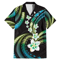 Hawaii Plumeria Family Matching Mermaid Dress and Hawaiian Shirt Chartreuse Cyan Polynesian Pattern LT01 Dad's Shirt - Short Sleeve Cyan - Polynesian Pride