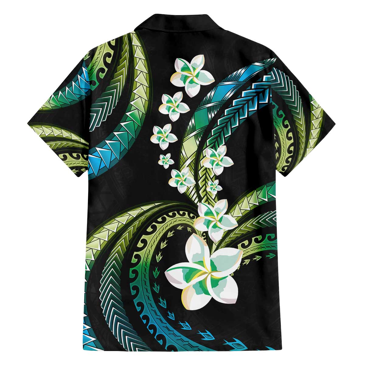 Hawaii Plumeria Family Matching Off The Shoulder Long Sleeve Dress and Hawaiian Shirt Chartreuse Cyan Polynesian Pattern