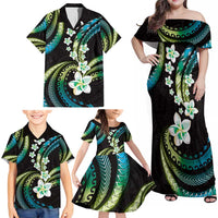 Hawaii Plumeria Family Matching Off Shoulder Maxi Dress and Hawaiian Shirt Chartreuse Cyan Polynesian Pattern LT01 - Polynesian Pride