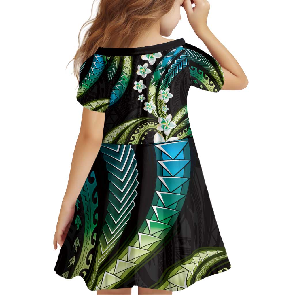 Hawaii Plumeria Family Matching Tank Maxi Dress and Hawaiian Shirt Chartreuse Cyan Polynesian Pattern