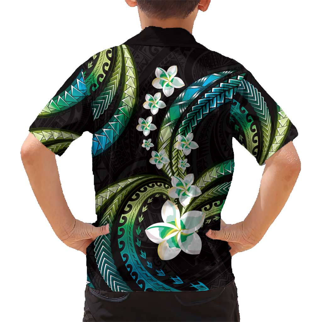 Hawaii Plumeria Hawaiian Shirt Chartreuse Cyan Polynesian Pattern