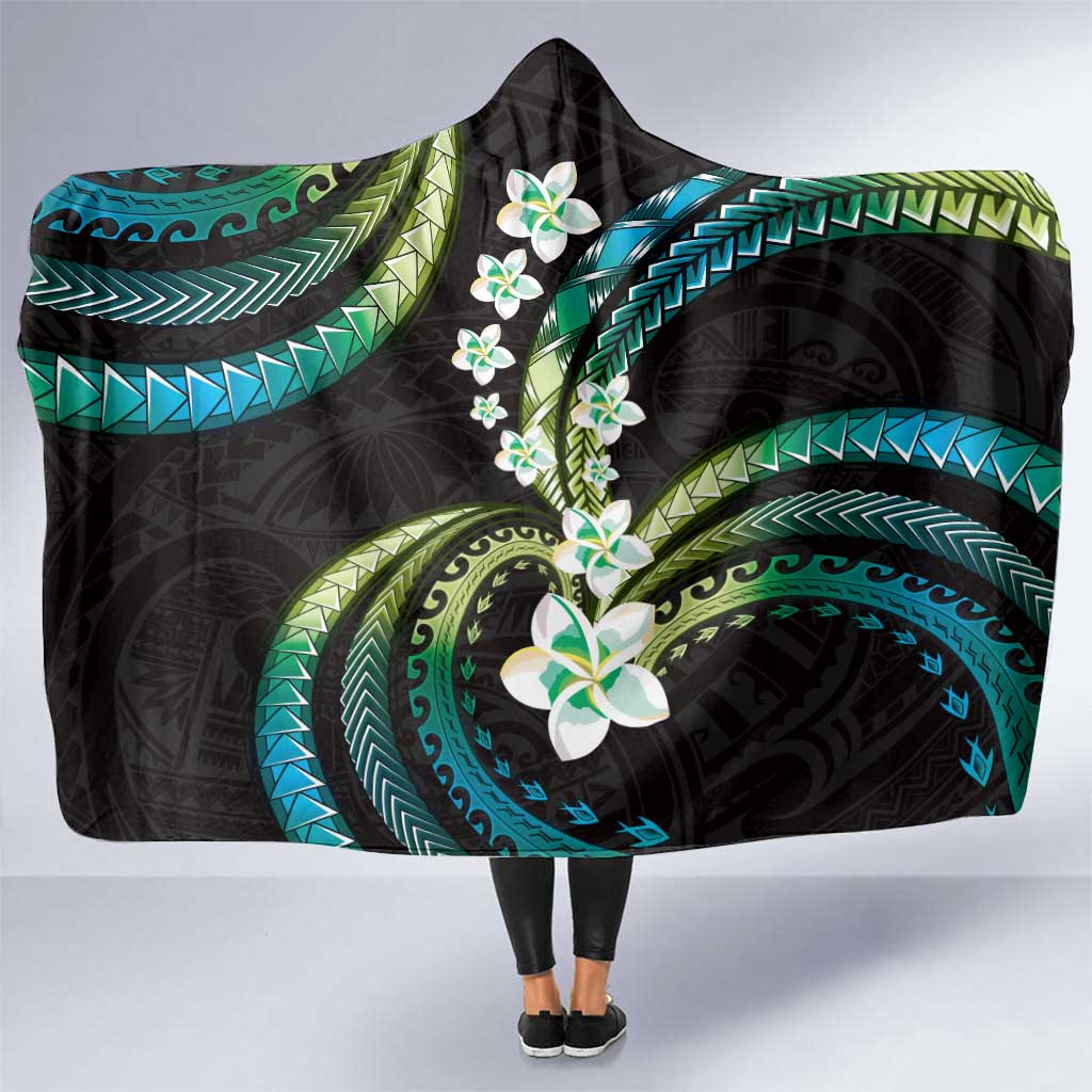 Hawaii Plumeria Hooded Blanket Chartreuse Cyan Polynesian Pattern LT01 One Size Cyan - Polynesian Pride