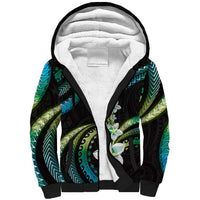 Hawaii Plumeria Sherpa Hoodie Chartreuse Cyan Polynesian Pattern LT01 Unisex Cyan - Polynesian Pride