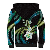 Hawaii Plumeria Sherpa Hoodie Chartreuse Cyan Polynesian Pattern LT01 - Polynesian Pride