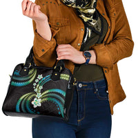 Hawaii Plumeria Shoulder Handbag Chartreuse Cyan Polynesian Pattern