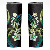 Hawaii Plumeria Skinny Tumbler Chartreuse Cyan Polynesian Pattern LT01 Cyan - Polynesian Pride