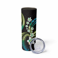 Hawaii Plumeria Skinny Tumbler Chartreuse Cyan Polynesian Pattern LT01 - Polynesian Pride