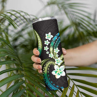 Hawaii Plumeria Skinny Tumbler Chartreuse Cyan Polynesian Pattern LT01 - Polynesian Pride