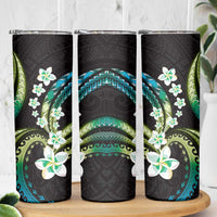 Hawaii Plumeria Skinny Tumbler Chartreuse Cyan Polynesian Pattern LT01 - Polynesian Pride