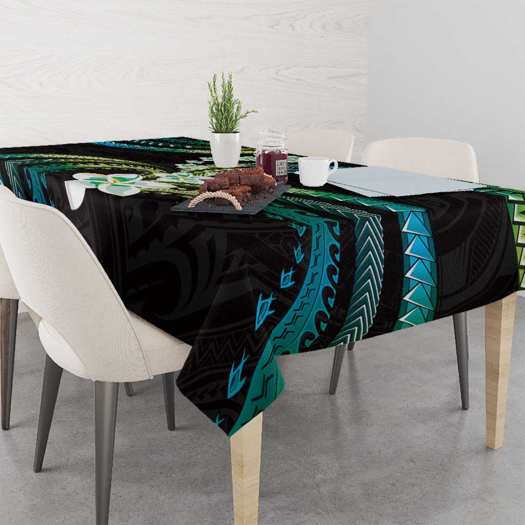 Hawaii Plumeria Tablecloth Chartreuse Cyan Polynesian Pattern