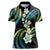 Hawaii Plumeria Women Polo Shirt Chartreuse Cyan Polynesian Pattern