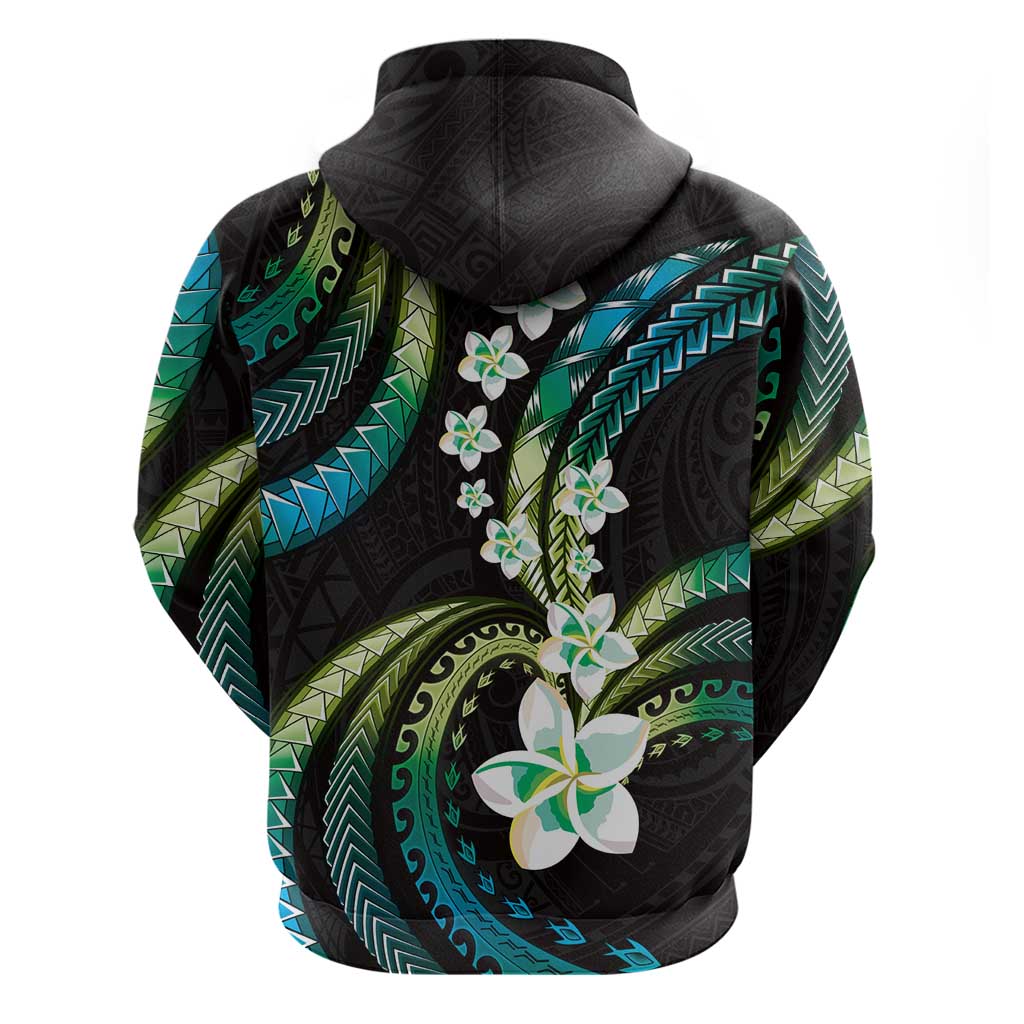 Hawaii Plumeria Zip Hoodie Chartreuse Cyan Polynesian Pattern LT01 - Polynesian Pride