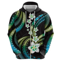 Hawaii Plumeria Zip Hoodie Chartreuse Cyan Polynesian Pattern LT01 - Polynesian Pride