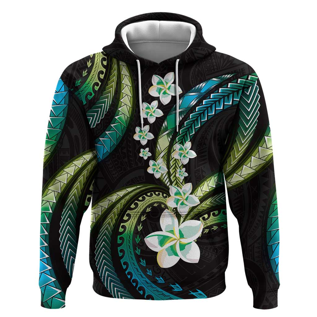Hawaii Plumeria Zip Hoodie Chartreuse Cyan Polynesian Pattern LT01 Pullover Hoodie Cyan - Polynesian Pride
