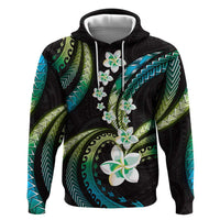 Hawaii Plumeria Zip Hoodie Chartreuse Cyan Polynesian Pattern LT01 Pullover Hoodie Cyan - Polynesian Pride