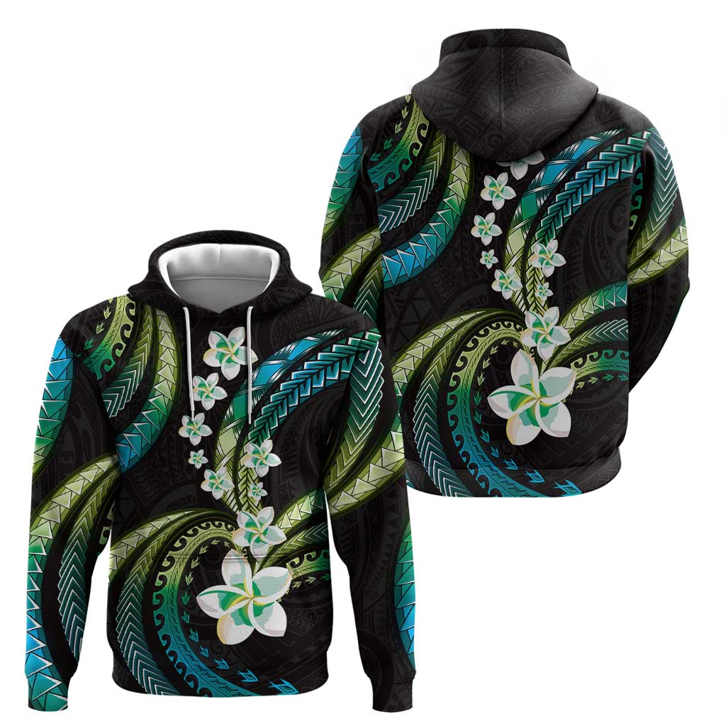 Hawaii Plumeria Zip Hoodie Chartreuse Cyan Polynesian Pattern LT01 - Polynesian Pride